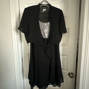 Elegant Black Midi Dress with Silver Details